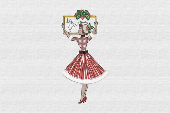Retro Lady It's Christmas Embroidery